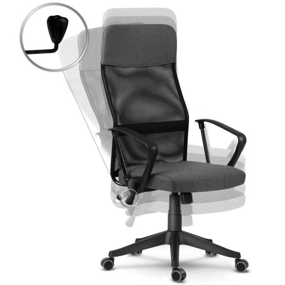 Irodai szék, Sofotel Sydney, sötétszürke, 110-117,5 cm, mikrohálós háttámla, állítható, hintamechanika, gázliftes magasságállítás, gumírozott kerekek