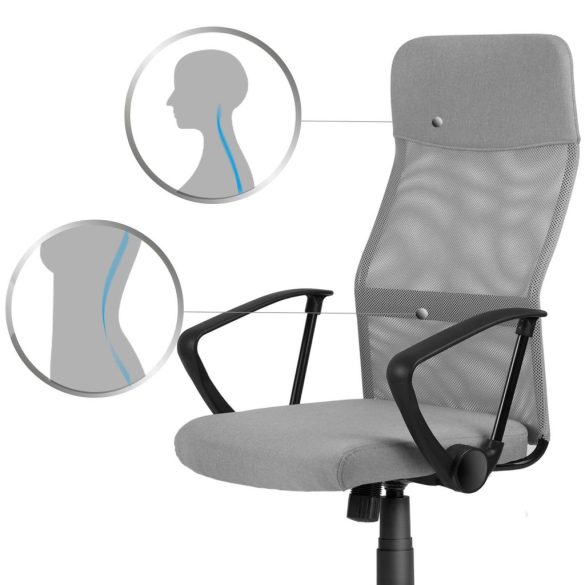 Irodai szék, Sofotel Sydney, világosszürke, 110-117,5 cm, mikrohálós háttámla, állítható, hintamechanika, gázliftes magasságállítás, gumírozott kerekek