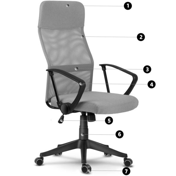 Irodai szék, Sofotel Sydney, világosszürke, 110-117,5 cm, mikrohálós háttámla, állítható, hintamechanika, gázliftes magasságállítás, gumírozott kerekek