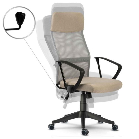 Irodai szék, Sofotel Sydney, bézs, 110-117,5 cm, mikrohálós háttámla, állítható, hintamechanika, gázliftes magasságállítás, gumírozott kerekek