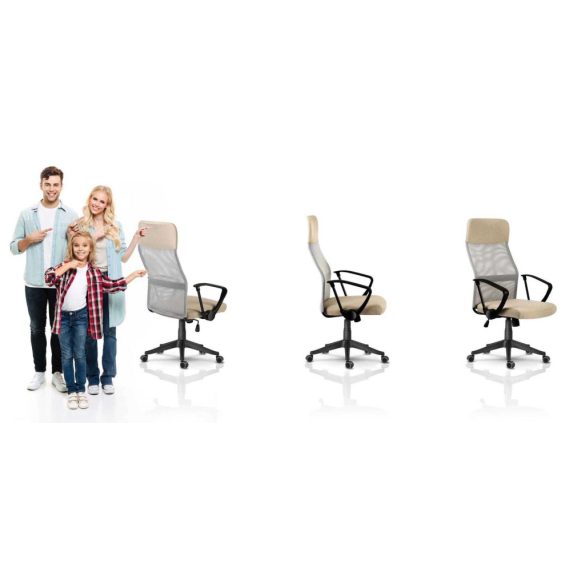 Irodai szék, Sofotel Sydney, bézs, 110-117,5 cm, mikrohálós háttámla, állítható, hintamechanika, gázliftes magasságállítás, gumírozott kerekek