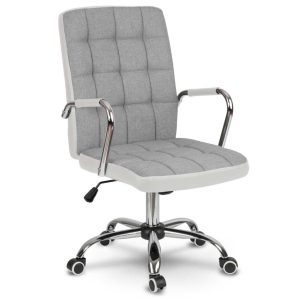 Irodai szék, Sofotel Benton, világosszürke, 95-105 cm, műbőr kárpit, ergonomikus háttámla, hintamechanika, gázliftes magasságállítás, gumírozott kerekek, 120 kg teherbírás