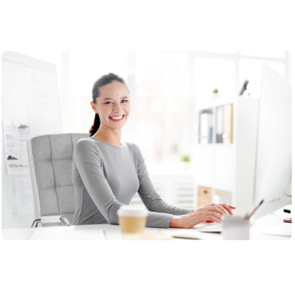 Irodai szék, Sofotel Benton, világosszürke, 95-105 cm, műbőr kárpit, ergonomikus háttámla, hintamechanika, gázliftes magasságállítás, gumírozott kerekek, 120 kg teherbírás