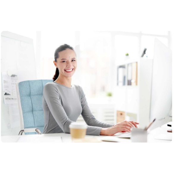 Irodai szék, Sofotel Benton, kék, 95-105 cm, műbőr kárpit, ergonomikus háttámla, hintamechanika, gázliftes magasságállítás, gumírozott kerekek, 120 kg teherbírás