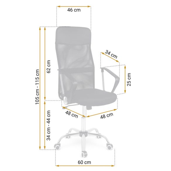 Irodai szék, Sofotel Tamar, fekete, 105-115 cm, 34-44 cm ülésmagasság, mikrohálós háttámla, állítható, hintamechanika, gázliftes magasságállítás, gumírozott kerekek