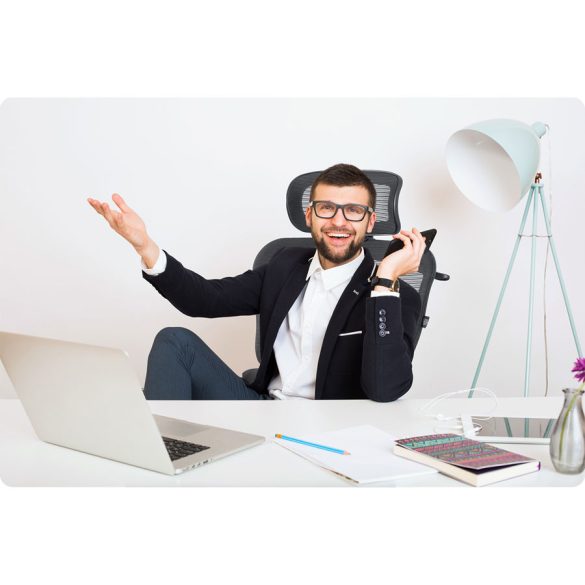 Irodai szék, Sofotel Todden, fekete, hálós háttámla, állítható fejtámla, Tilt mechanika, állítható karfa, teherbírás 120 kg