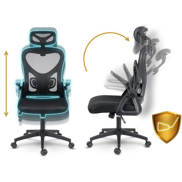 Irodai szék, Sofotel Todden, fekete, hálós háttámla, állítható fejtámla, Tilt mechanika, állítható karfa, teherbírás 120 kg