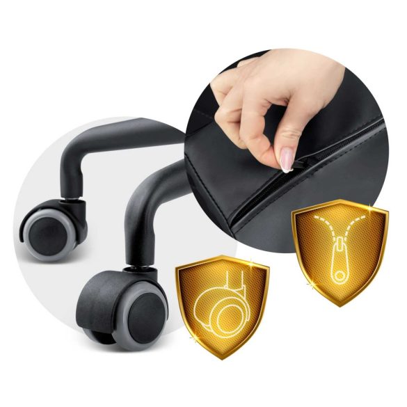 Irodai szék, Sofotel Verona, fekete, 41–48 cm ülésmagasság, hintafunkció, gázliftes magasságállítás, műbőr kárpit, gumírozott kerekek, fém talp, deréktámasz és fejpárna, 120 kg teherbírás