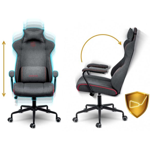 Irodai szék, Sofotel Verona, szürke, 41–48 cm ülésmagasság, hintafunkció, gázliftes magasságállítás, műbőr kárpit, gumírozott kerekek, fém talp, deréktámasz és fejpárna, 120 kg teherbírás