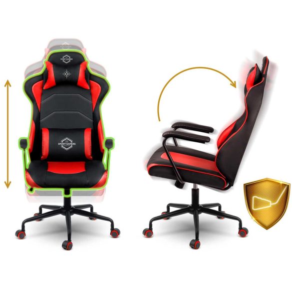 Gamer szék, Sofotel Katarina, piros, 41-48 cm, állítható magasság, hintáztatható, műbőr, gumírozott kerekek, derék- és fejpárnával