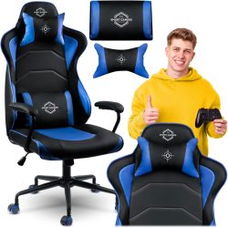   Gamer szék, Sofotel Yasuo, kék, 41-48 cm, állítható magasság, hintáztatható, műbőr, gumírozott kerekek, derék- és fejpárnával