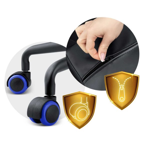 Gamer szék, Sofotel Yasuo, kék, 41-48 cm, állítható magasság, hintáztatható, műbőr, gumírozott kerekek, derék- és fejpárnával