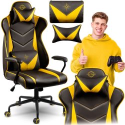   Gamer szék, Sofotel Blitzcrank, fekete, 41-48 cm ülésmagasság, hintáztatható, vízálló ekobőr kárpit, forgatható fém talp, gumírozott kerekek, derék- és fejpárnával, 120 kg teherbírás