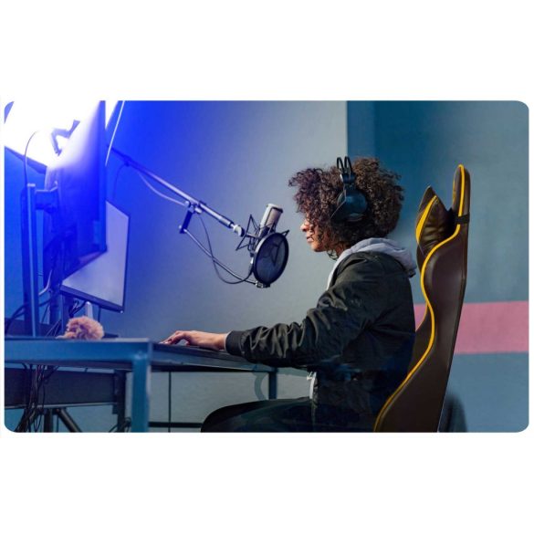 Gamer szék, Sofotel Blitzcrank, fekete, 41-48 cm ülésmagasság, hintáztatható, vízálló ekobőr kárpit, forgatható fém talp, gumírozott kerekek, derék- és fejpárnával, 120 kg teherbírás