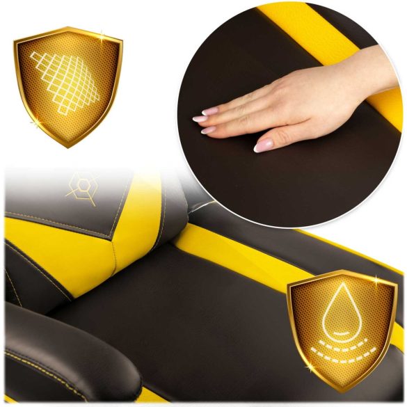 Gamer szék, Sofotel Blitzcrank, fekete, 41-48 cm ülésmagasság, hintáztatható, vízálló ekobőr kárpit, forgatható fém talp, gumírozott kerekek, derék- és fejpárnával, 120 kg teherbírás