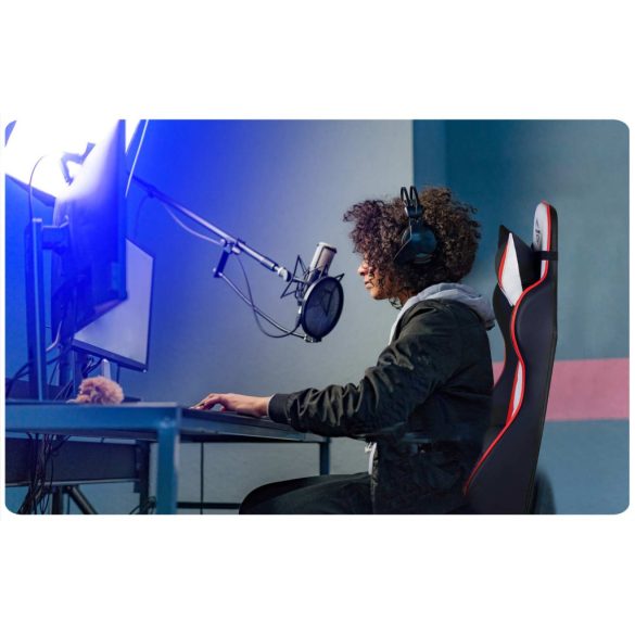 Gamer szék, Sofotel Miss Fortune, 41-48 cm ülésmagasság, ekobőr kárpit, ergonomikus, fém talp, hintafunkció, csendes gumírozott kerekek, derék- és fejpárnával