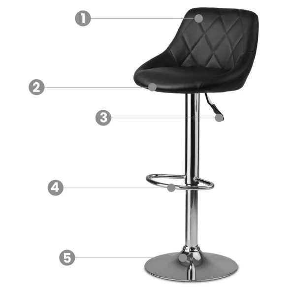 Bárszék, Sofotel Nerra, fekete, 1 db, 58-82cm ülésmagasság, háttámlás, lábtartóval, krómozott talp