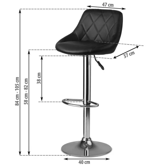 Bárszék, Sofotel Nerra, fekete, 1 db, 58-82cm ülésmagasság, háttámlás, lábtartóval, krómozott talp