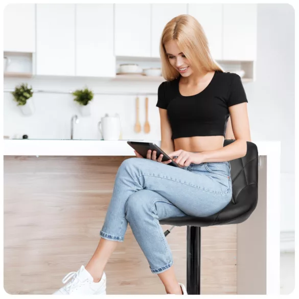 Bárszék, Sofotel Nerra, fekete, 1 db, 58-82cm ülésmagasság, háttámlás, lábtartóval, krómozott talp