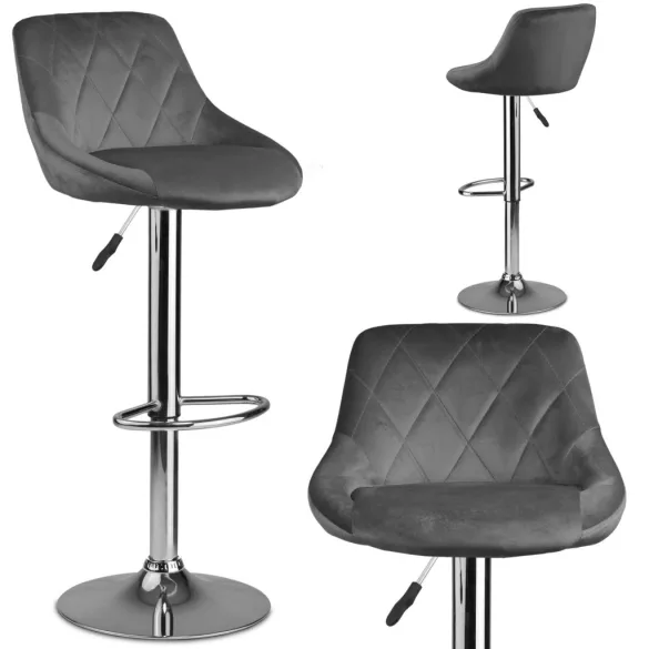 Bárszék, Sofotel Nerra, szürke, 1 db, 58-82cm ülésmagasság, háttámlás, lábtartóval, krómozott talp