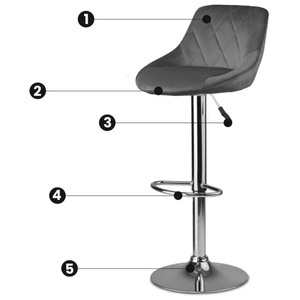 Bárszék, Sofotel Nerra, szürke, 1 db, 58-82cm ülésmagasság, háttámlás, lábtartóval, krómozott talp