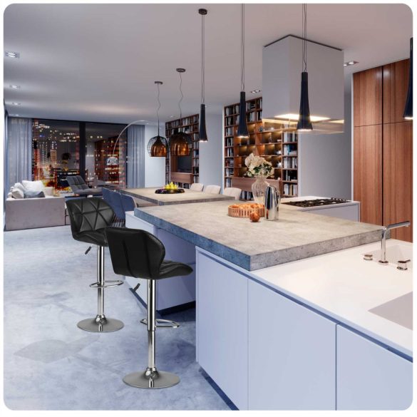 Bárszék, Sofotel Castel, fekete, 2 db, 62–84 cm ülésmagasság, háttámlás, lábtartóval, krómozott talp