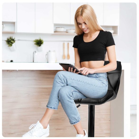 Bárszék, Sofotel Castel, fekete, 1 db, 62–84 cm ülésmagasság, háttámlás, lábtartóval, krómozott talp