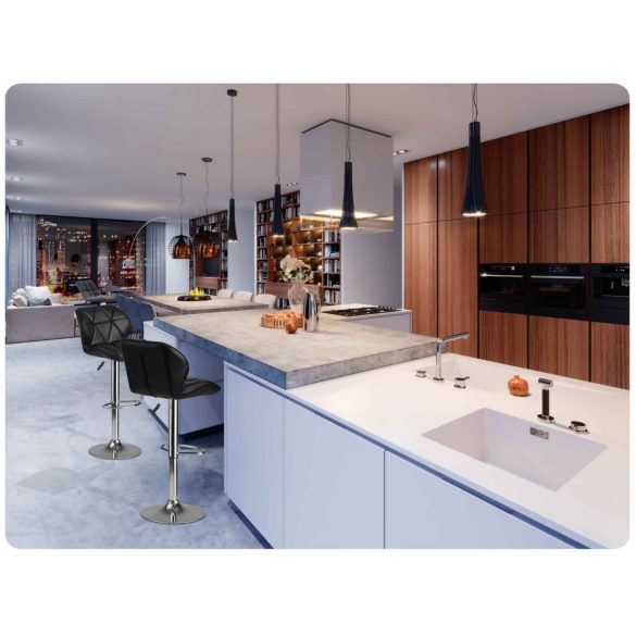 Bárszék, Sofotel Castel, fekete, 1 db, 62–84 cm ülésmagasság, háttámlás, lábtartóval, krómozott talp