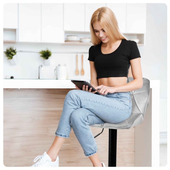 Bárszék, Sofotel Castel, világosszürke, 2 db, 62–84 cm ülésmagasság, háttámlás, lábtartóval, fekete talp