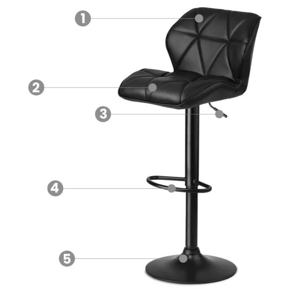 Bárszék, Sofotel Castel, fekete, 2 db, 62–84 cm ülésmagasság, háttámlás, lábtartóval, fekete talp