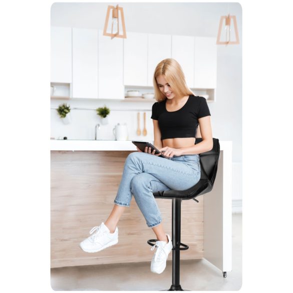 Bárszék, Sofotel Castel, fekete, 2 db, 62–84 cm ülésmagasság, háttámlás, lábtartóval, fekete talp