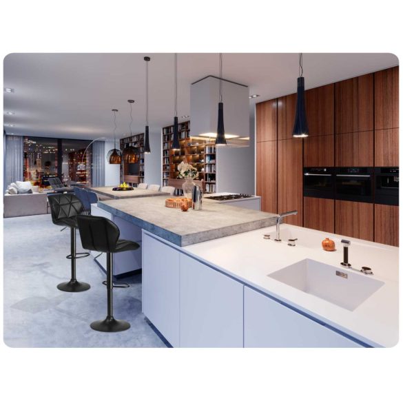 Bárszék, Sofotel Castel, fekete, 1 db, 62–84 cm ülésmagasság, háttámlás, lábtartóval, fekete talp