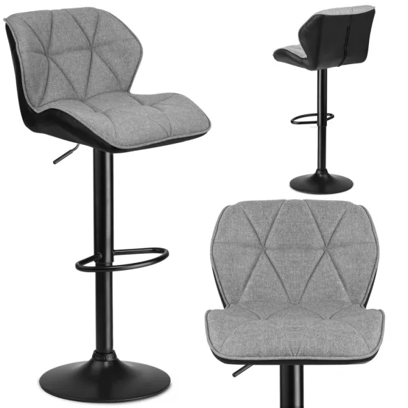 Bárszék, Sofotel Castel, szürke-fekete, 2 db, 62–84 cm ülésmagasság, háttámlás, lábtartóval, fekete talp