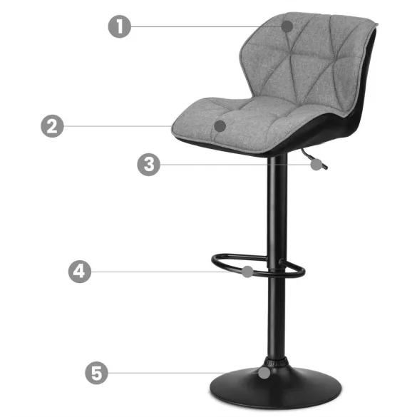 Bárszék, Sofotel Castel, szürke-fekete, 2 db, 62–84 cm ülésmagasság, háttámlás, lábtartóval, fekete talp