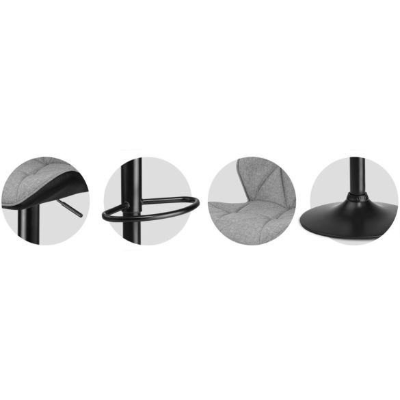 Bárszék, Sofotel Castel, szürke-fekete, 2 db, 62–84 cm ülésmagasság, háttámlás, lábtartóval, fekete talp