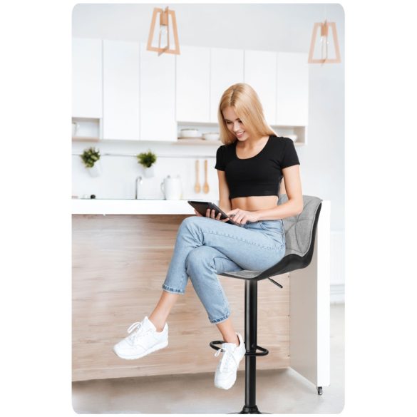 Bárszék, Sofotel Castel, szürke-fekete, 2 db, 62–84 cm ülésmagasság, háttámlás, lábtartóval, fekete talp