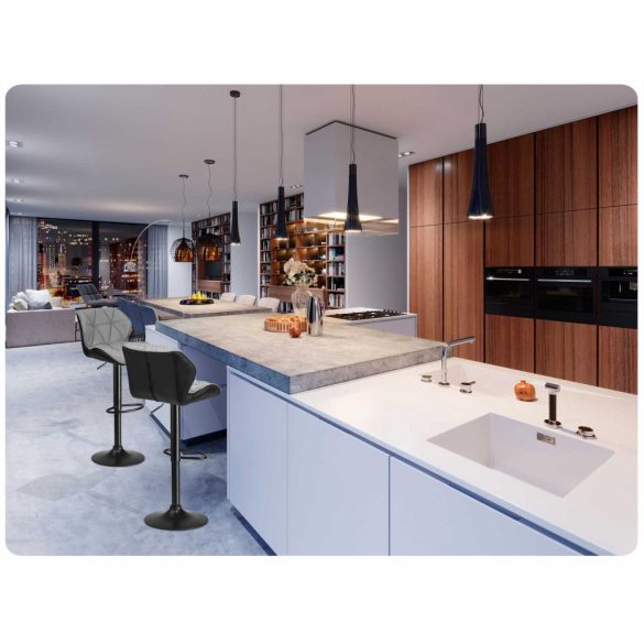 Bárszék, Sofotel Castel, szürke-fekete, 2 db, 62–84 cm ülésmagasság, háttámlás, lábtartóval, fekete talp