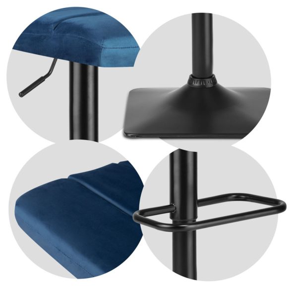 Bárszék, Sofotel Drava, kék, 1 db, 62-84 cm ülésmagasság, háttámlás, lábtartóval, velúr kárpit, fekete talp
