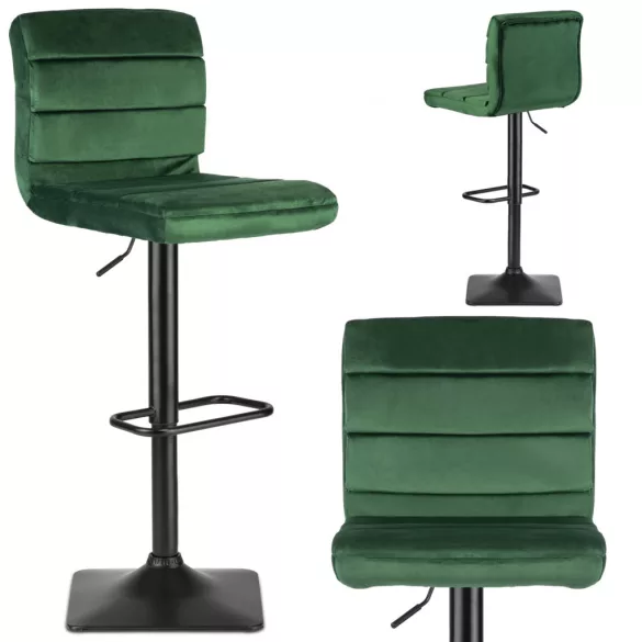 Bárszék, Sofotel Drava, zöld, 1 db, 62-84 cm ülésmagasság, háttámlás, lábtartóval, velúr kárpit, fekete talp