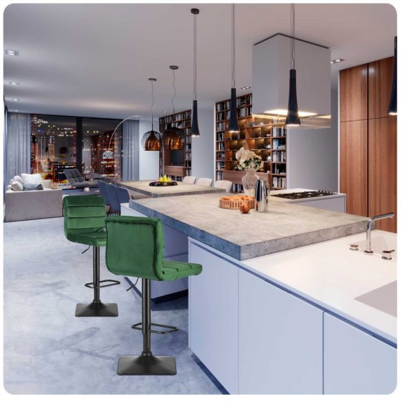 Bárszék, Sofotel Drava, zöld, 1 db, 62-84 cm ülésmagasság, háttámlás, lábtartóval, velúr kárpit, fekete talp