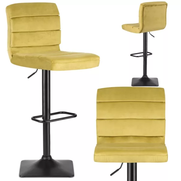 Bárszék, Sofotel Drava, sárga, 1 db, 62-84 cm ülésmagasság, háttámlás, lábtartóval, velúr kárpit, fekete talp