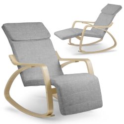   Hintaszék, Sofotel Suzi, világosszürke, állítható lábtartó, fejtámasz, levehető huzat, fa és fém váz, 150 kg teherbírás