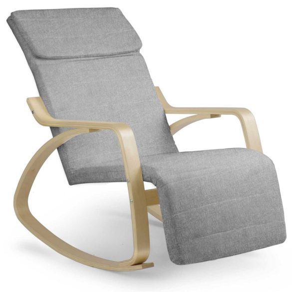 Hintaszék, Sofotel Suzi, világosszürke, állítható lábtartó, fejtámasz, levehető huzat, fa és fém váz, 150 kg teherbírás