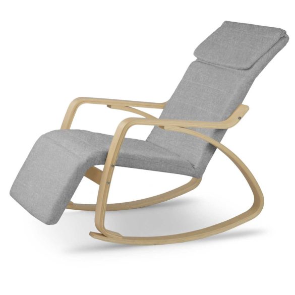 Hintaszék, Sofotel Suzi, világosszürke, állítható lábtartó, fejtámasz, levehető huzat, fa és fém váz, 150 kg teherbírás