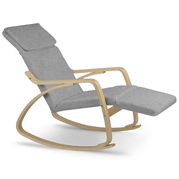 Hintaszék, Sofotel Suzi, világosszürke, állítható lábtartó, fejtámasz, levehető huzat, fa és fém váz, 150 kg teherbírás