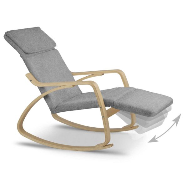 Hintaszék, Sofotel Suzi, világosszürke, állítható lábtartó, fejtámasz, levehető huzat, fa és fém váz, 150 kg teherbírás