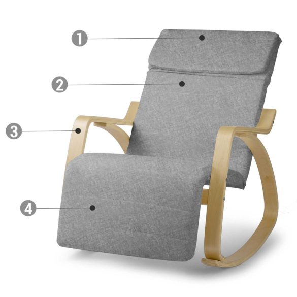 Hintaszék, Sofotel Suzi, világosszürke, állítható lábtartó, fejtámasz, levehető huzat, fa és fém váz, 150 kg teherbírás