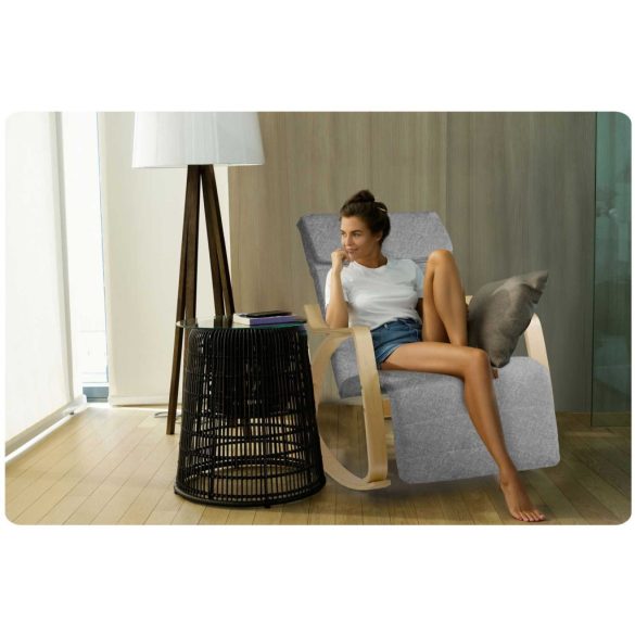 Hintaszék, Sofotel Suzi, világosszürke, állítható lábtartó, fejtámasz, levehető huzat, fa és fém váz, 150 kg teherbírás