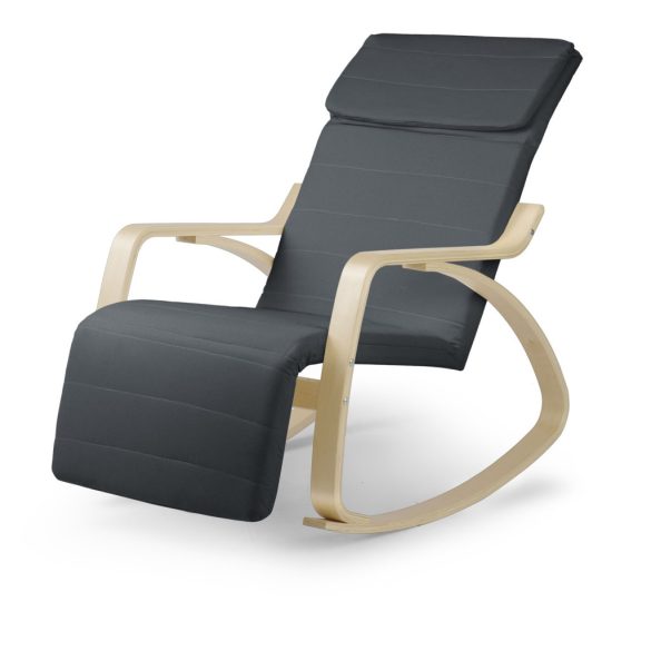 Hintaszék, Sofotel Suzi, szürke, állítható lábtartó, fejtámasz, levehető huzat, fa és fém váz, 150 kg teherbírás