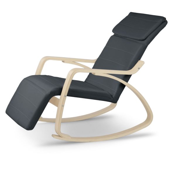 Hintaszék, Sofotel Suzi, szürke, állítható lábtartó, fejtámasz, levehető huzat, fa és fém váz, 150 kg teherbírás